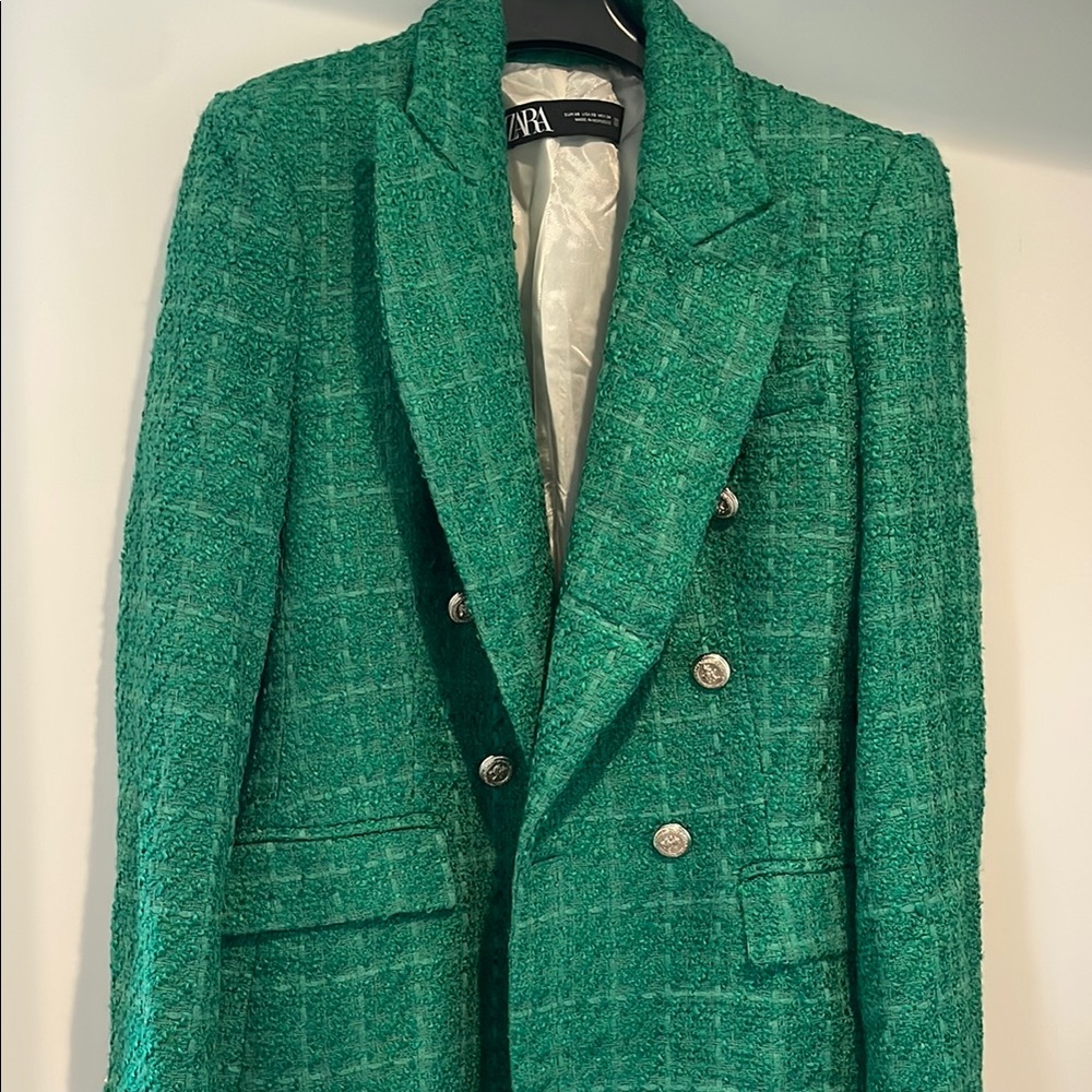 Zara Green Tweed Blazer